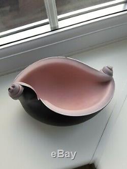 Vintage Murano Alfredo Barbini Pink & Black Shell Form Art Glass Bowl C1950's