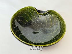 Vintage Murano Alfredo Barbini Sommerso Bowl Olive Green Swirled Gold Leaf Fleck