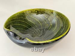 Vintage Murano Alfredo Barbini Sommerso Bowl Olive Green Swirled Gold Leaf Fleck
