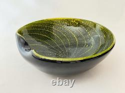 Vintage Murano Alfredo Barbini Sommerso Bowl Olive Green Swirled Gold Leaf Fleck