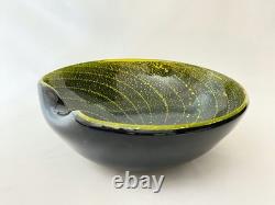 Vintage Murano Alfredo Barbini Sommerso Bowl Olive Green Swirled Gold Leaf Fleck