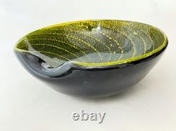 Vintage Murano Alfredo Barbini Sommerso Bowl Olive Green Swirled Gold Leaf Fleck