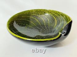 Vintage Murano Alfredo Barbini Sommerso Bowl Olive Green Swirled Gold Leaf Fleck