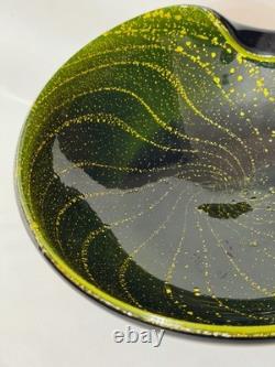 Vintage Murano Alfredo Barbini Sommerso Bowl Olive Green Swirled Gold Leaf Fleck