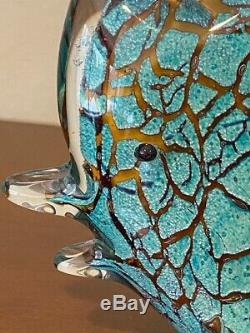 Vintage Murano Angel Fish Glass Teal Gold Turquoise Shimmer Paperweight MINT