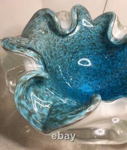 Vintage Murano Aqua/Blue/Silver with White Adventurine /Bullicante Glass Bowl