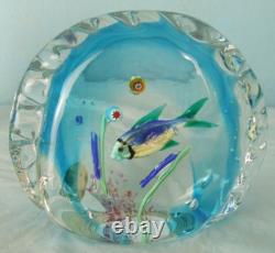 Vintage Murano Aquarium Art Glass Paperweight With Tropical Fish