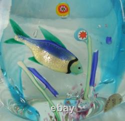 Vintage Murano Aquarium Art Glass Paperweight With Tropical Fish