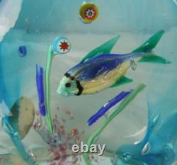 Vintage Murano Aquarium Art Glass Paperweight With Tropical Fish