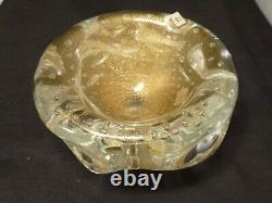 Vintage Murano Archimede Seguso 5 Gold Flecks Art Glass Bowl Bubbles Sticker