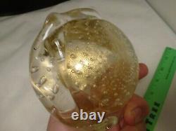 Vintage Murano Archimede Seguso 5 Gold Flecks Art Glass Bowl Bubbles Sticker