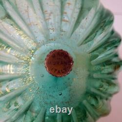 Vintage Murano Archimede Seguso Studio Glass Green Gold Rib Basket Bowl LABEL