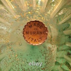 Vintage Murano Archimede Seguso Studio Glass Green Gold Rib Basket Bowl LABEL