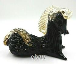 Vintage Murano Art Glass 7.25 Long Black Horse With Gold Hair Figurine Italy