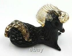 Vintage Murano Art Glass 7.25 Long Black Horse With Gold Hair Figurine Italy