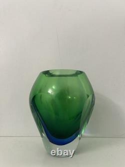 Vintage Murano Art Glass 7T Summerso Blue Green Fauceted Very Heavy 8.3 Lbs