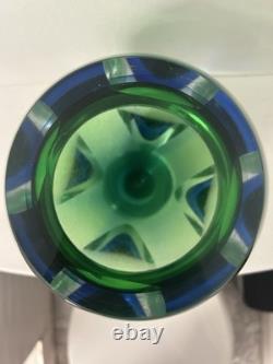 Vintage Murano Art Glass 7T Summerso Blue Green Fauceted Very Heavy 8.3 Lbs
