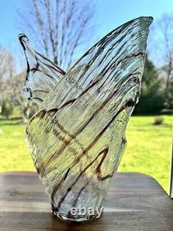 Vintage Murano Art Glass Abstract Swirl Patterned 15 Vase Split Vase