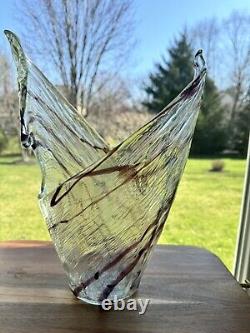 Vintage Murano Art Glass Abstract Swirl Patterned 15 Vase Split Vase