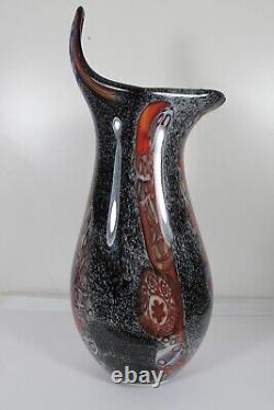 Vintage Murano Art Glass Alfredo Barbini Black Vase Millefiori