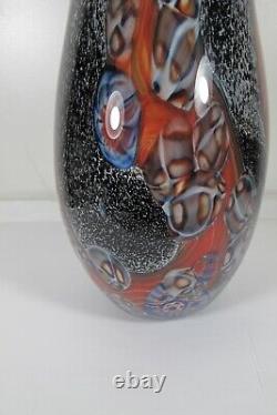 Vintage Murano Art Glass Alfredo Barbini Black Vase Millefiori