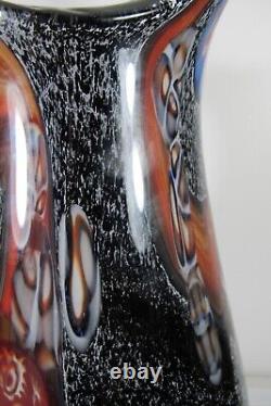 Vintage Murano Art Glass Alfredo Barbini Black Vase Millefiori