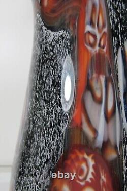 Vintage Murano Art Glass Alfredo Barbini Black Vase Millefiori