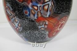 Vintage Murano Art Glass Alfredo Barbini Black Vase Millefiori