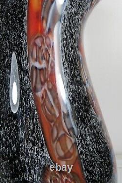 Vintage Murano Art Glass Alfredo Barbini Black Vase Millefiori