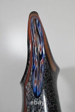 Vintage Murano Art Glass Alfredo Barbini Black Vase Millefiori