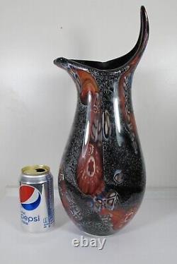 Vintage Murano Art Glass Alfredo Barbini Black Vase Millefiori