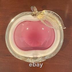 Vintage Murano Art Glass Alfredo Barbini Pink Apple Bowl Dish Gold Dust Fleck