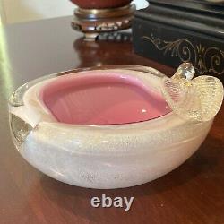 Vintage Murano Art Glass Alfredo Barbini Pink Apple Bowl Dish Gold Dust Fleck