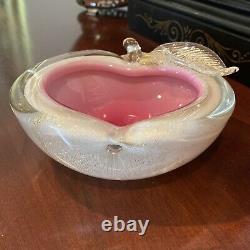 Vintage Murano Art Glass Alfredo Barbini Pink Apple Bowl Dish Gold Dust Fleck