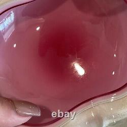 Vintage Murano Art Glass Alfredo Barbini Pink Apple Bowl Dish Gold Dust Fleck