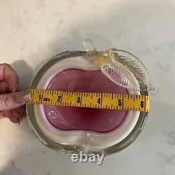 Vintage Murano Art Glass Alfredo Barbini Pink Apple Bowl Dish Gold Dust Fleck