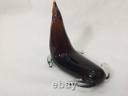 Vintage Murano Art Glass Amber Seal Figurine, 6 3/8 High, 6 1/4 Long, 4 Wide