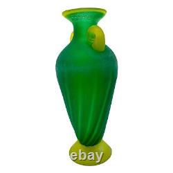Vintage Murano Art Glass Amphora Vase Scavo Green yellow Roman Style 11.5