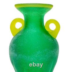 Vintage Murano Art Glass Amphora Vase Scavo Green yellow Roman Style 11.5