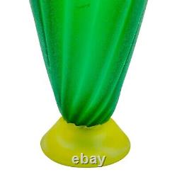 Vintage Murano Art Glass Amphora Vase Scavo Green yellow Roman Style 11.5