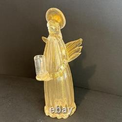 Vintage Murano Art Glass Angel Candle Holder Adventurine Gold Dust Flecks WithTAG