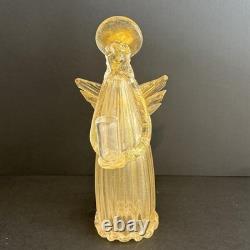 Vintage Murano Art Glass Angel Candle Holder Adventurine Gold Dust Flecks WithTAG