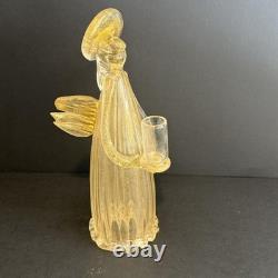 Vintage Murano Art Glass Angel Candle Holder Adventurine Gold Dust Flecks WithTAG