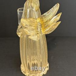 Vintage Murano Art Glass Angel Candle Holder Adventurine Gold Dust Flecks WithTAG