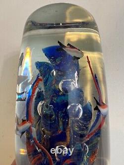 Vintage Murano Art Glass Aquarium Fish Tank Barrel Shaped Paperweight, 6 High