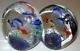 Vintage Murano Art Glass Aquarium Six Fish with Coral & Seaweed Set of Two