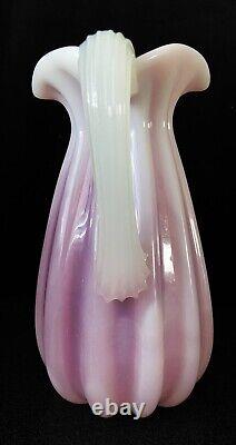 Vintage Murano Art Glass Archimede Seguso Ribbed Pink Alabaster Pitcher 8 3/8