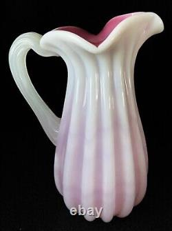 Vintage Murano Art Glass Archimede Seguso Ribbed Pink Alabaster Pitcher 8 3/8