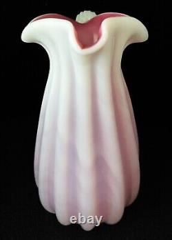 Vintage Murano Art Glass Archimede Seguso Ribbed Pink Alabaster Pitcher 8 3/8