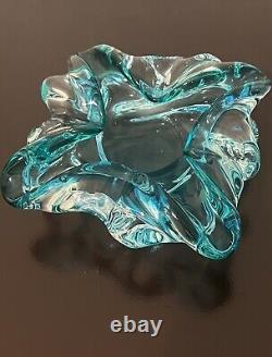 Vintage Murano Art Glass Ashtray Bowl Teal Aqua Italy